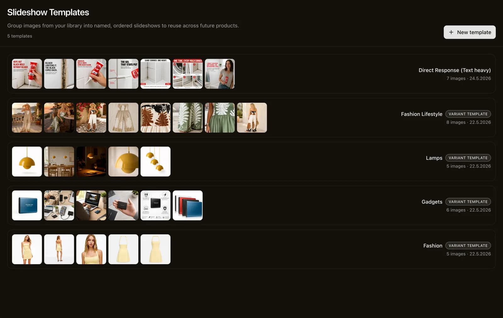 Per-category slideshow templates in CopyHero